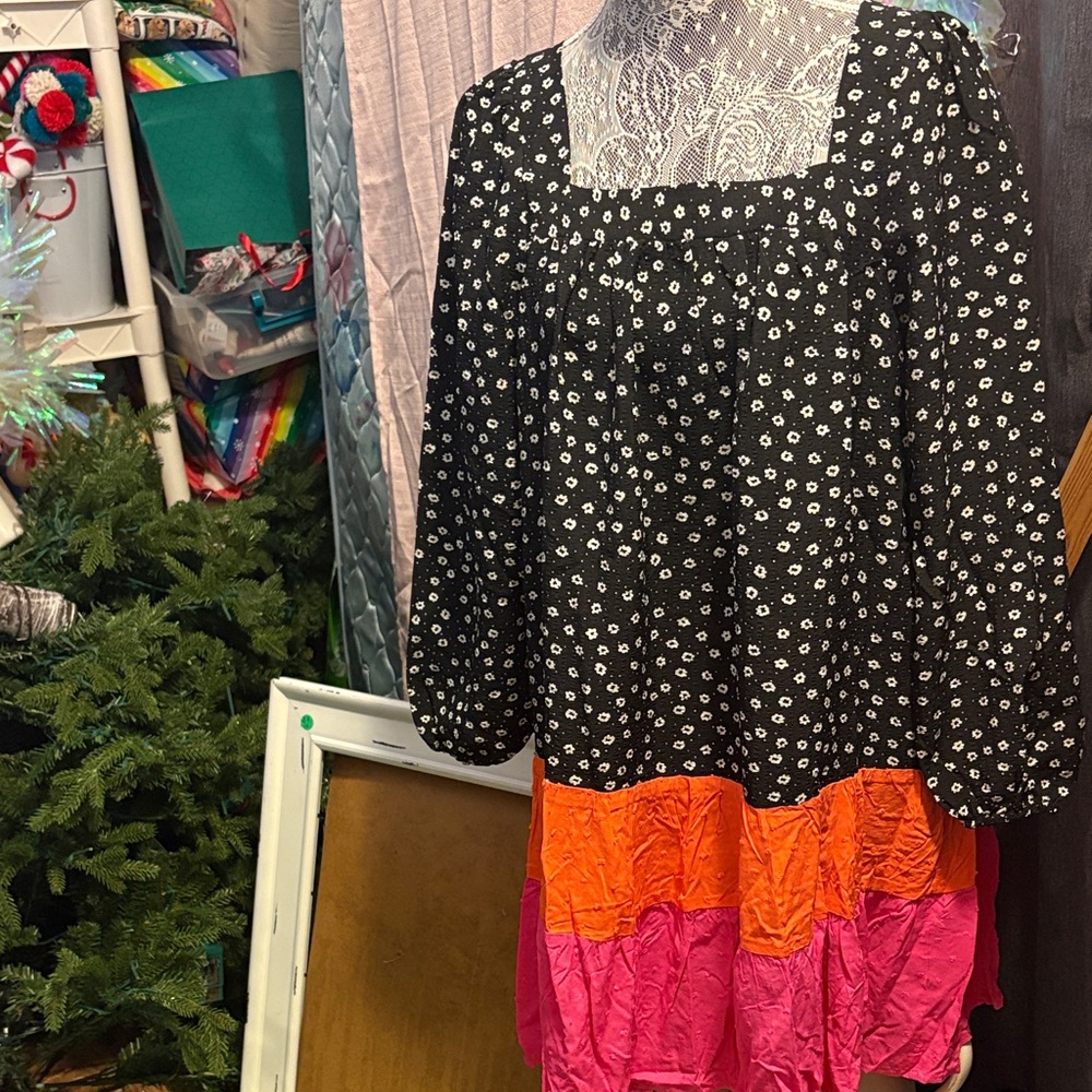 Stylish Black and Pink Floral Dress